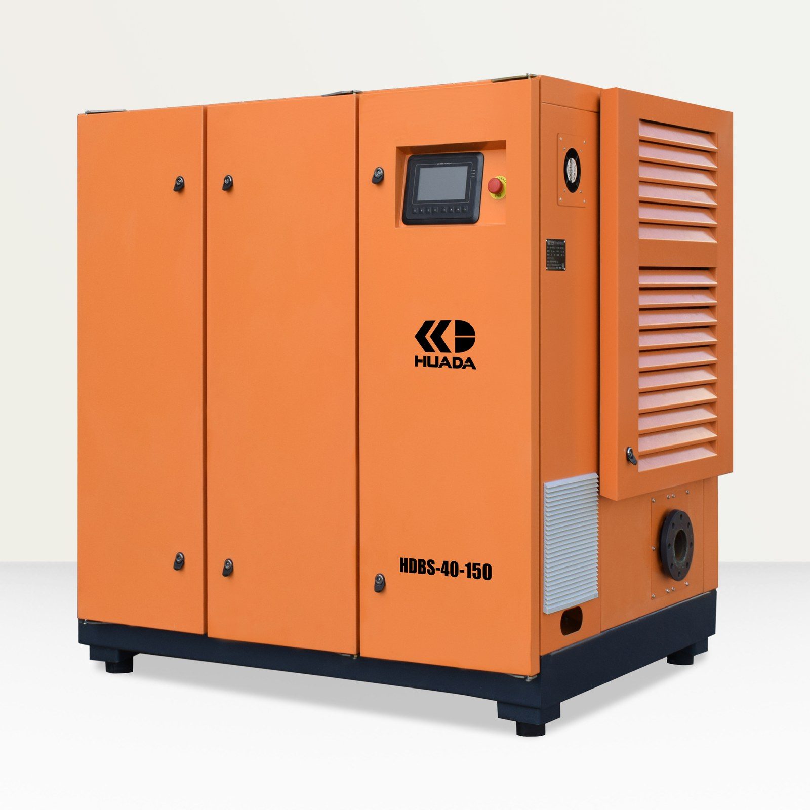 HUADA HDBS-40-150 screw blower seen from the side, with air-intake louvres and discharge flange