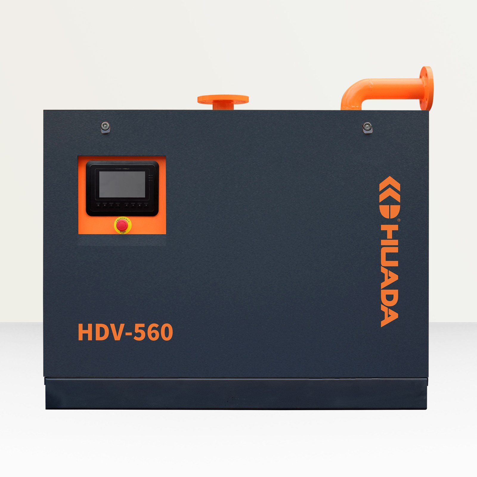HUADA HDV-560 screw vacuum pump, dark grey cabinet with orange control panel and HUADA logo