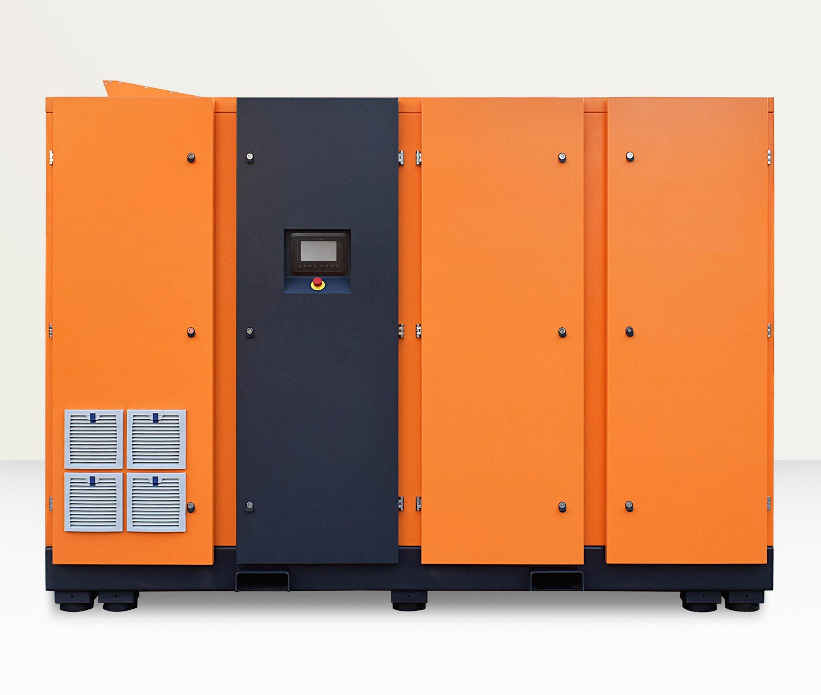 HUADA HDW-315W oil-free dry screw air compressor, orange cabinet with dark control section